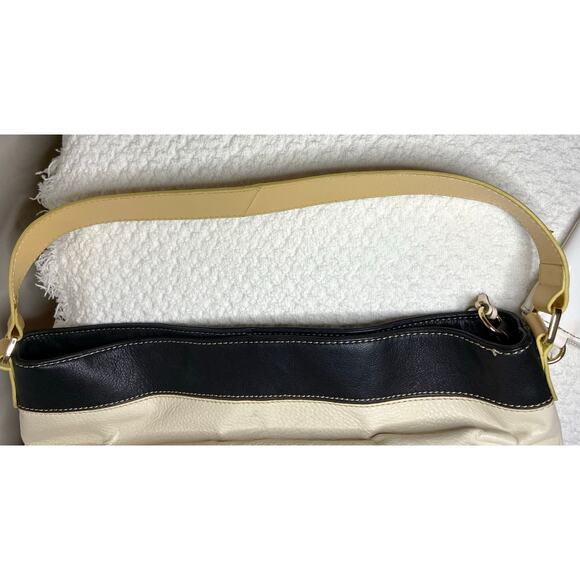 Liz Claiborne Large Shoulder Bag Black Beige Checks Tan - Leather Cotton READ - Picture 8 of 15